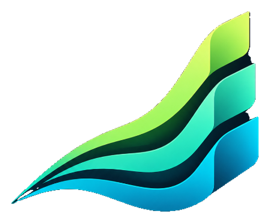 Yieldline emblem: three ribbons in blue, teal and green rising together